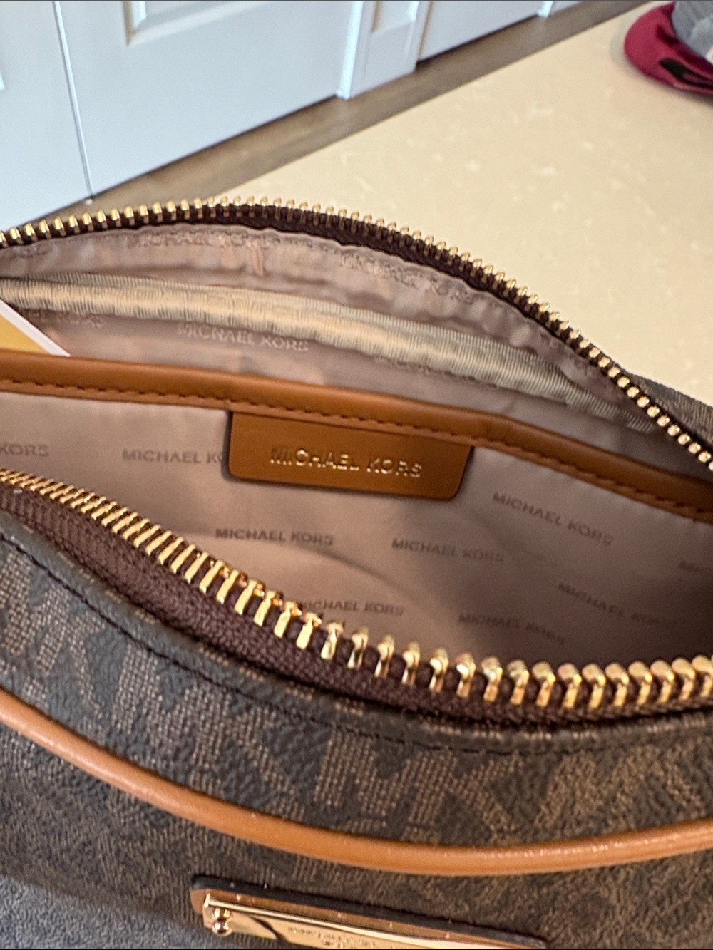 Michael Kors Brown MK Signature Crossbody with Gold Chain Trim - Picture 7 of 7